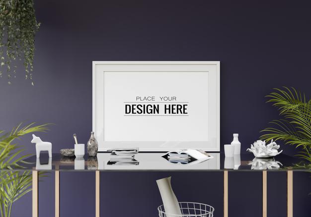 Free Poster Frame Mockup In Living Room Psd