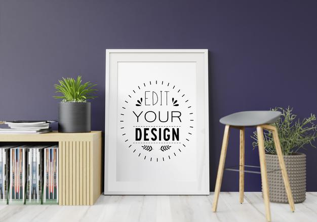 Free Poster Frame Mockup In Living Room Psd