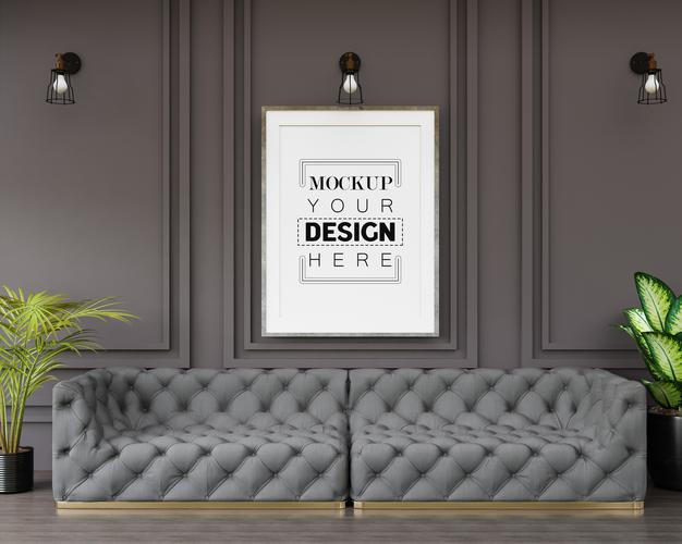 Free Poster Frame Mockup In Living Room Psd