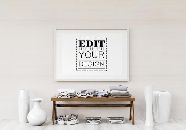 Free Poster Frame Mockup In Living Room Psd