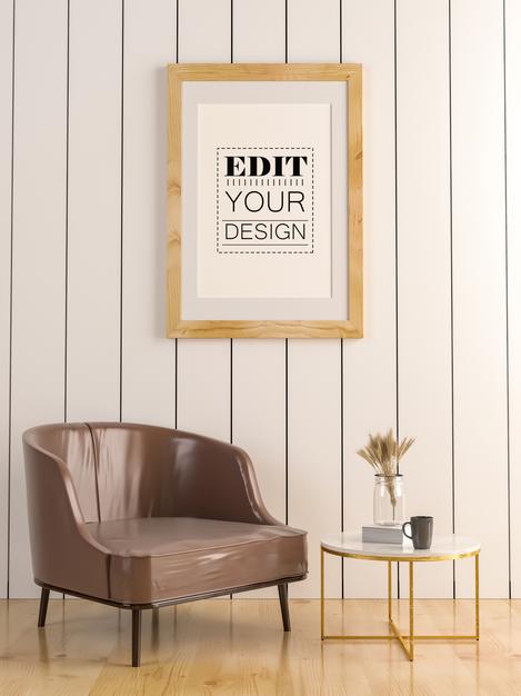 Free Poster Frame Mockup In Living Room Psd