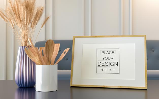 Free Poster Frame Mockup In Living Room Psd