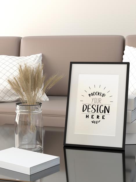 Free Poster Frame Mockup In Living Room Psd