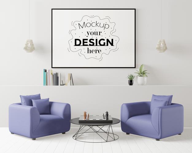 Free Poster Frame Mockup In Living Room Psd