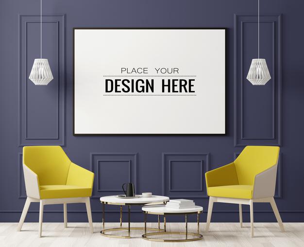 Free Poster Frame Mockup In Living Room Psd