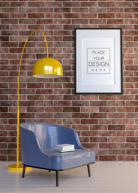 Free Poster Frame Mockup In Living Room Psd