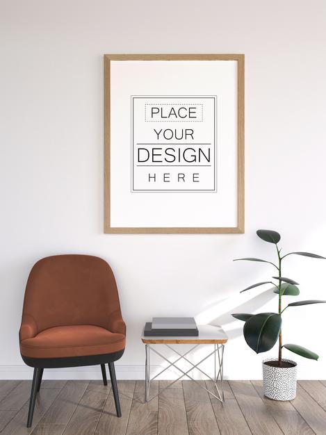 Free Poster Frame Mockup In Living Room Psd