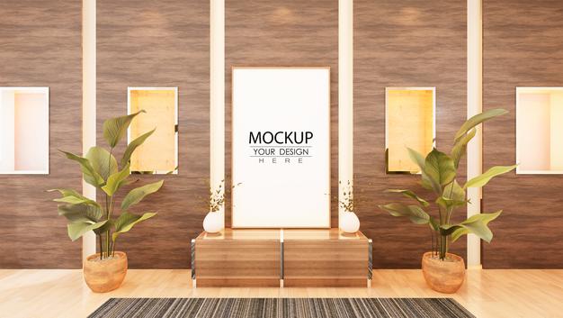 Free Poster Frame Mockup In Living Room Psd