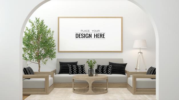 Free Poster Frame Mockup In Living Room Psd