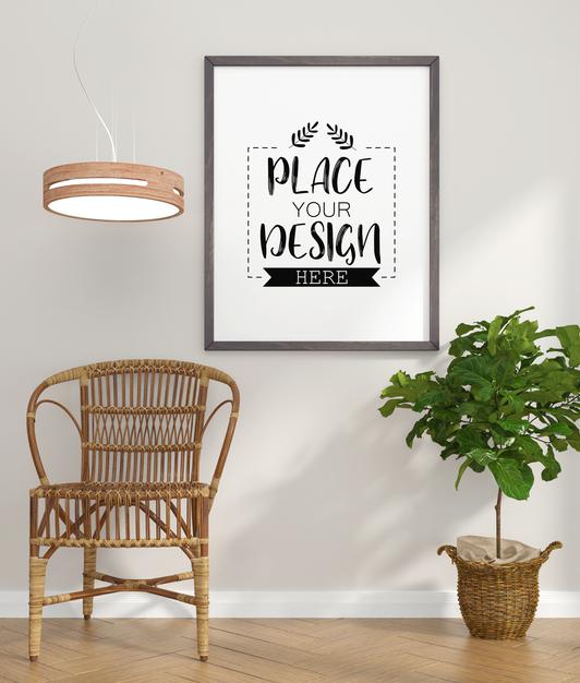 Free Poster Frame Mockup In Living Room Psd