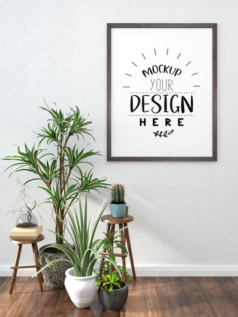 Free Poster Frame Mockup In Living Room Psd