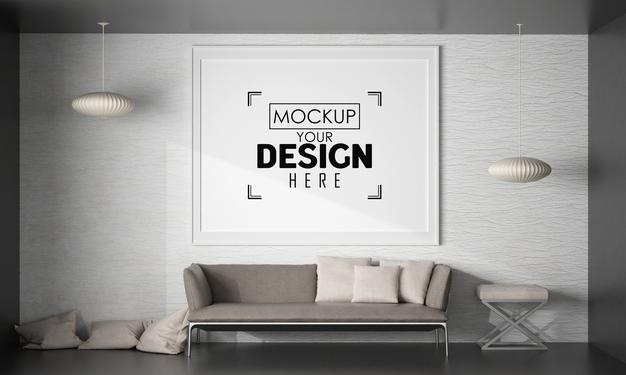 Free Poster Frame Mockup In Living Room Psd