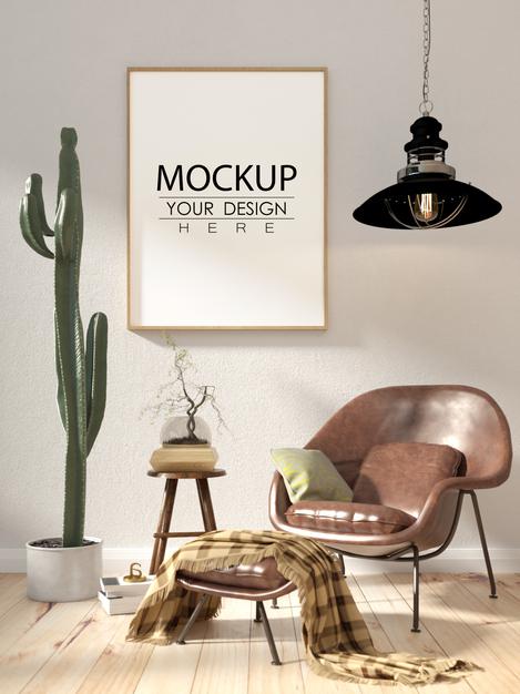 Free Poster Frame Mockup In Living Room Psd