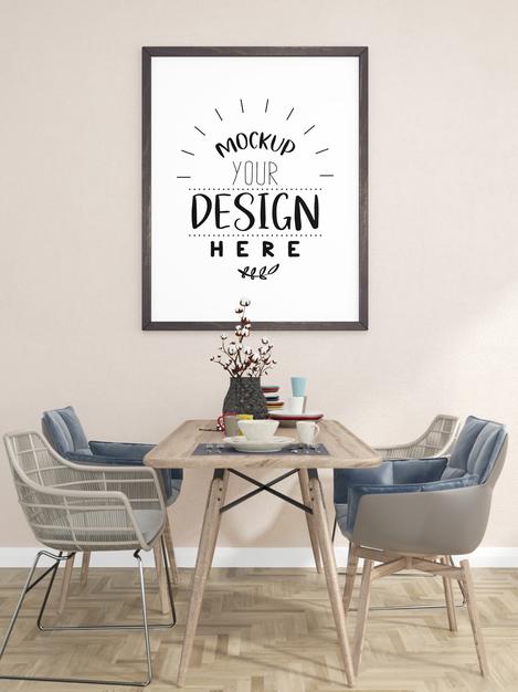 Free Poster Frame Mockup In Living Room Psd