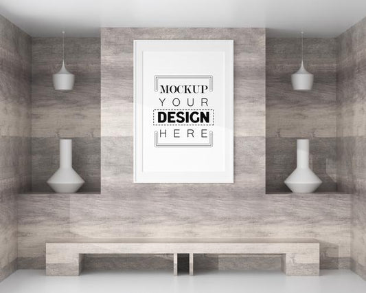 Free Poster Frame Mockup In Living Room Psd