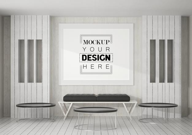 Free Poster Frame Mockup In Living Room Psd