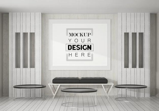 Free Poster Frame Mockup In Living Room Psd