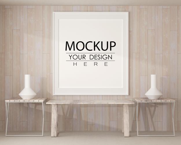 Free Poster Frame Mockup In Living Room Psd