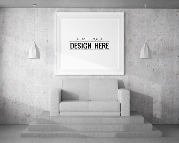 Free Poster Frame Mockup In Living Room Psd