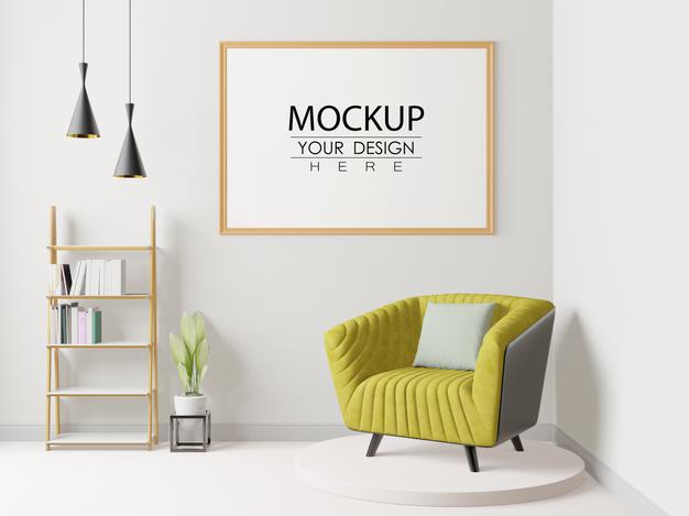 Free Poster Frame Mockup In Living Room Psd