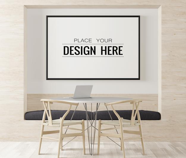 Free Poster Frame Mockup In Living Room Psd