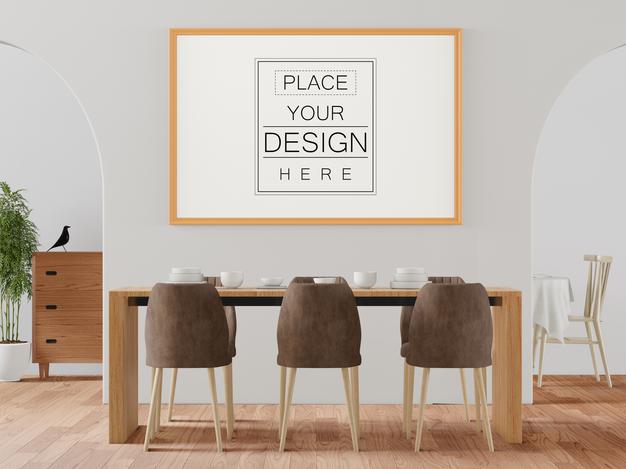 Free Poster Frame Mockup In Living Room Psd