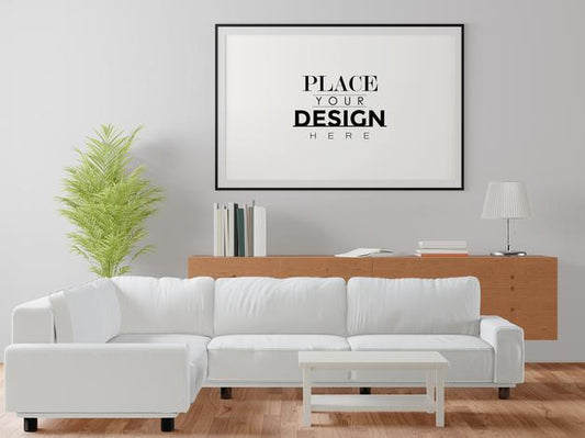 Free Poster Frame Mockup In Living Room Psd