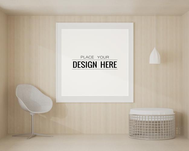 Free Poster Frame Mockup In Living Room Psd