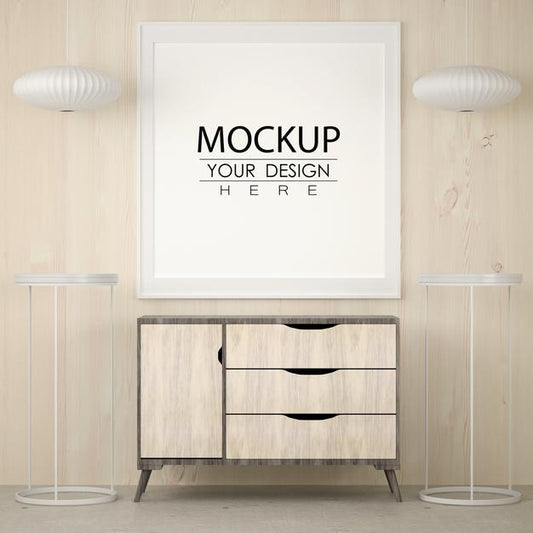 Free Poster Frame Mockup In Living Room Psd