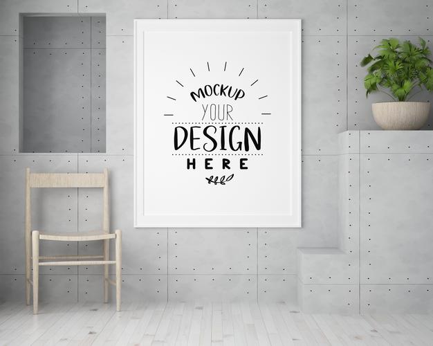 Free Poster Frame Mockup In Living Room Psd