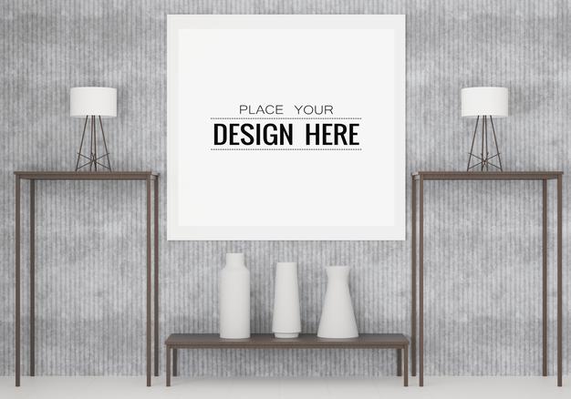 Free Poster Frame Mockup In Living Room Psd