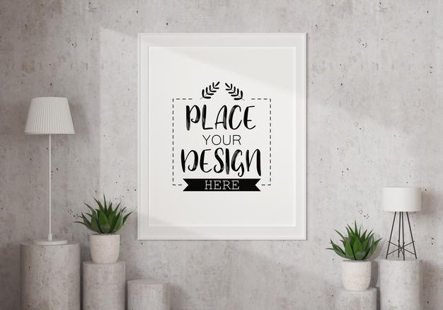 Free Poster Frame Mockup In Living Room Psd