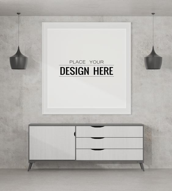 Free Poster Frame Mockup In Living Room Psd