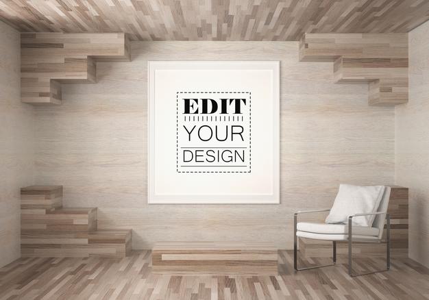 Free Poster Frame Mockup In Living Room Psd