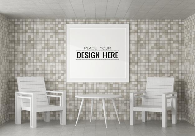 Free Poster Frame Mockup In Living Room Psd