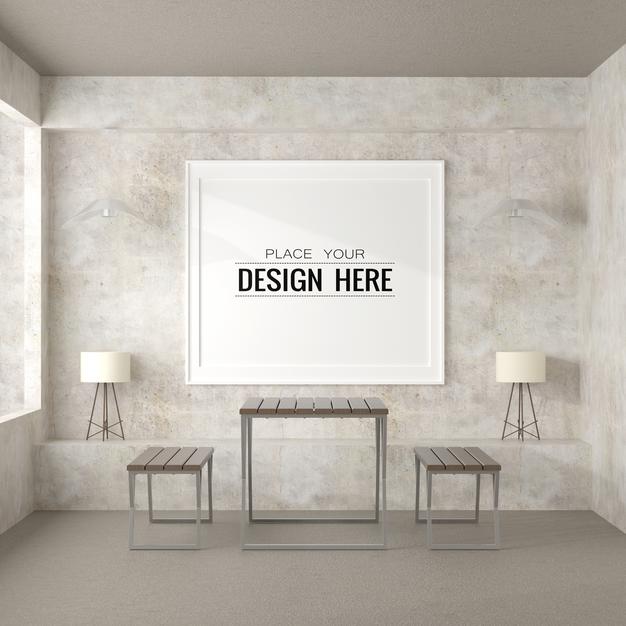 Free Poster Frame Mockup In Living Room Psd