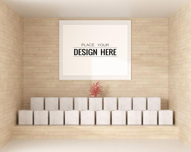 Free Poster Frame Mockup In Living Room Psd