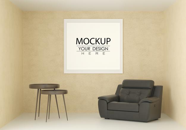 Free Poster Frame Mockup In Living Room Psd