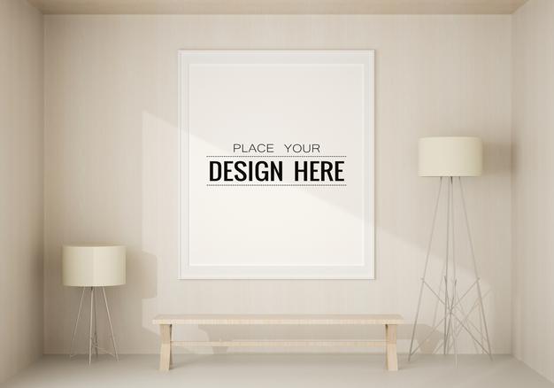 Free Poster Frame Mockup In Living Room Psd