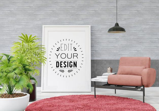 Free Poster Frame Mockup In Living Room Psd