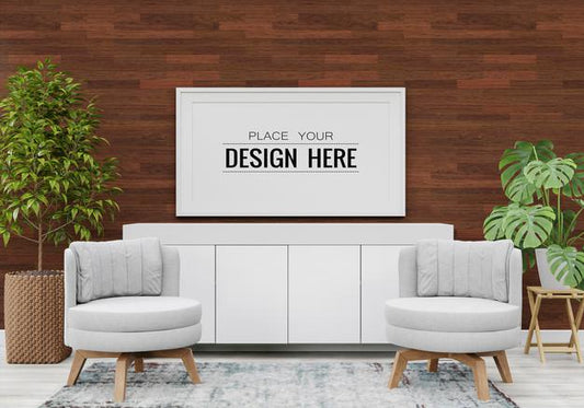 Free Poster Frame Mockup In Living Room Psd