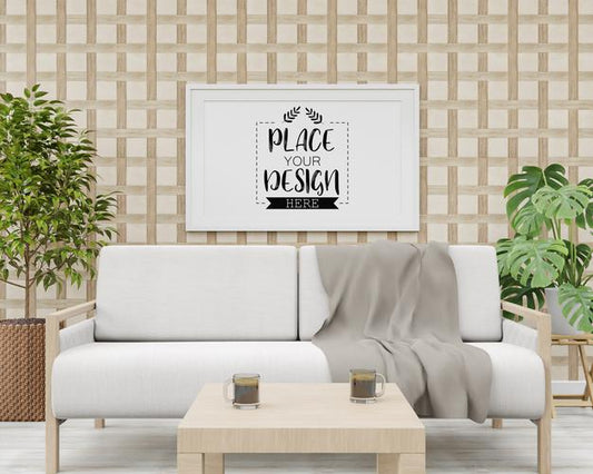 Free Poster Frame Mockup In Living Room Psd