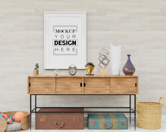 Free Poster Frame Mockup In Living Room Psd