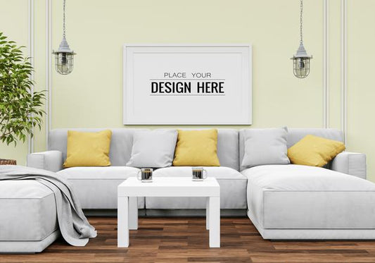 Free Poster Frame Mockup In Living Room Psd