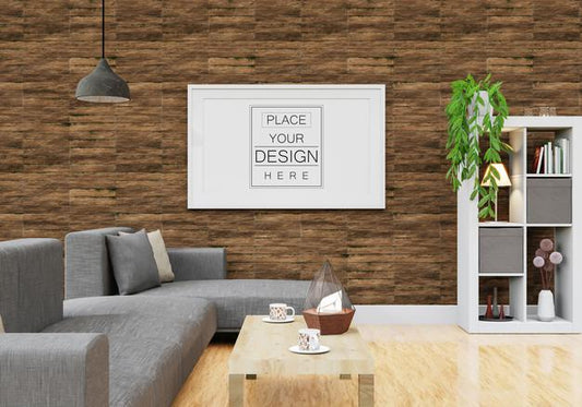 Free Poster Frame Mockup In Living Room Psd