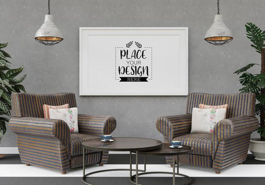 Free Poster Frame Mockup In Living Room Psd