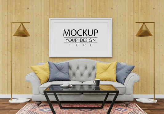 Free Poster Frame Mockup In Living Room Psd