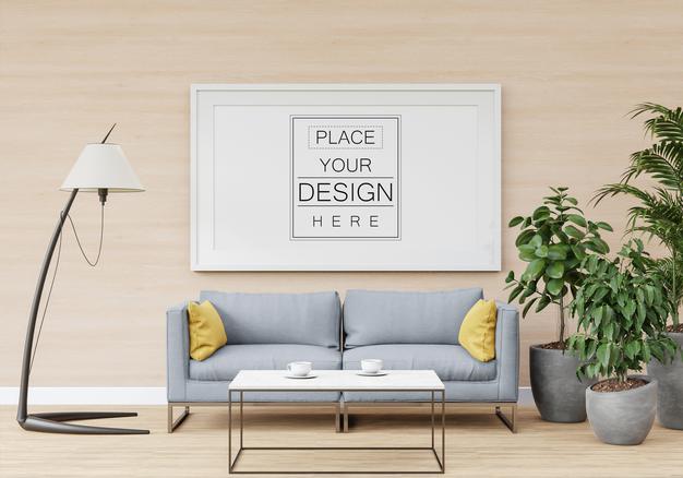 Free Poster Frame Mockup In Living Room Psd