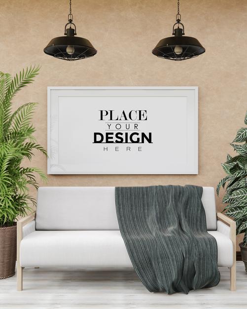 Free Poster Frame Mockup In Living Room Psd