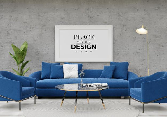 Free Poster Frame Mockup In Living Room Psd